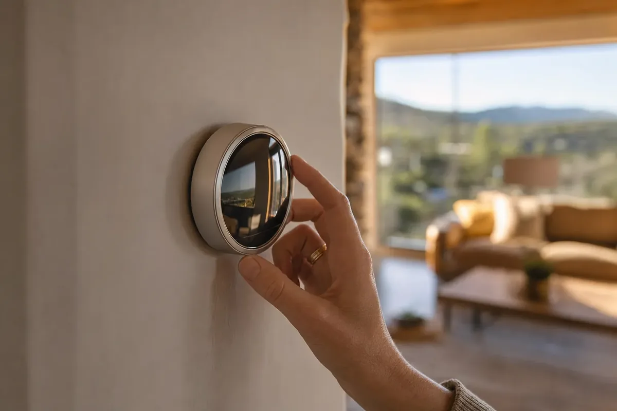 Smart thermostat installed on a living room wall
